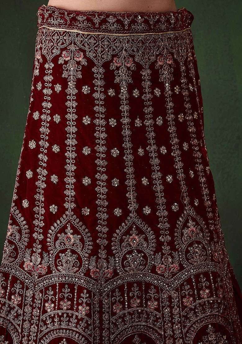 Maroon Emboridered Blended Lehenga Choli - Indya