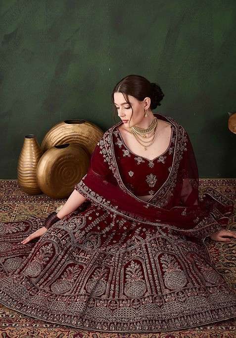 Maroon Emboridered Blended Lehenga Choli