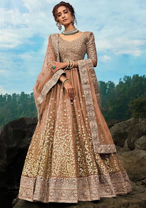 Brown Emboridered Blended Lehenga Choli — view on Indya