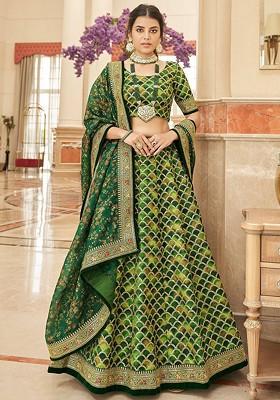 Green Emboridered Blended Lehenga Choli