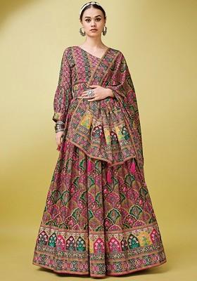 Pink Printed Blended Lehenga Choli