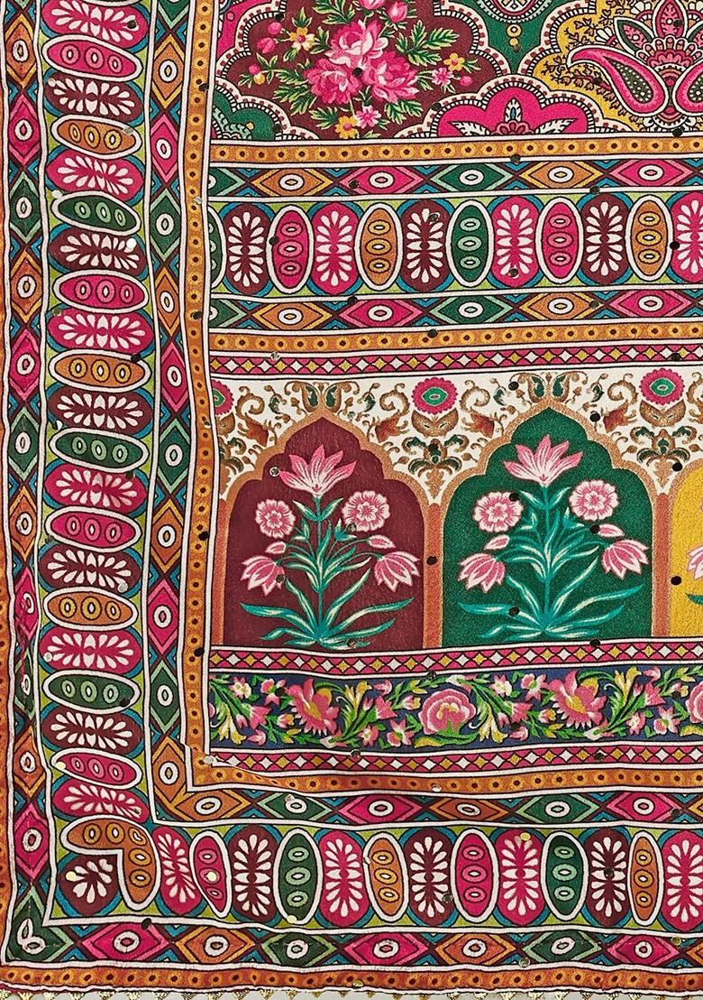 Pink Printed Blended Lehenga Choli - Indya