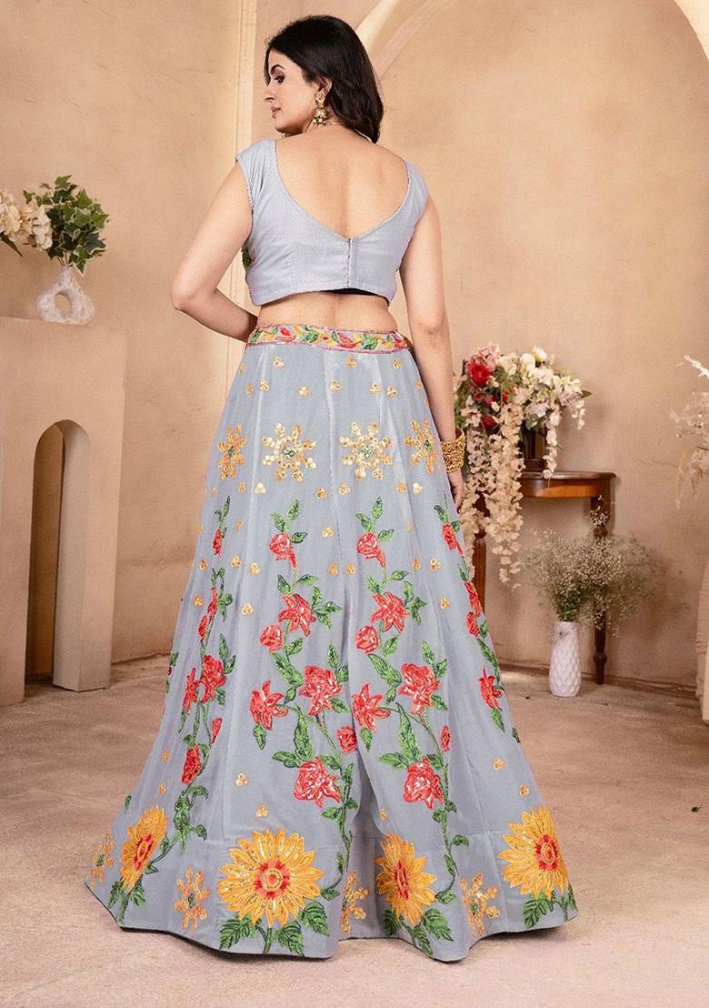 Grey Emboridered Blended Lehenga Choli - Indya