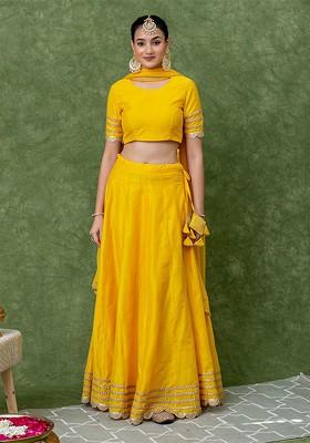Yellow Gotta Patti Blended Lehenga Choli