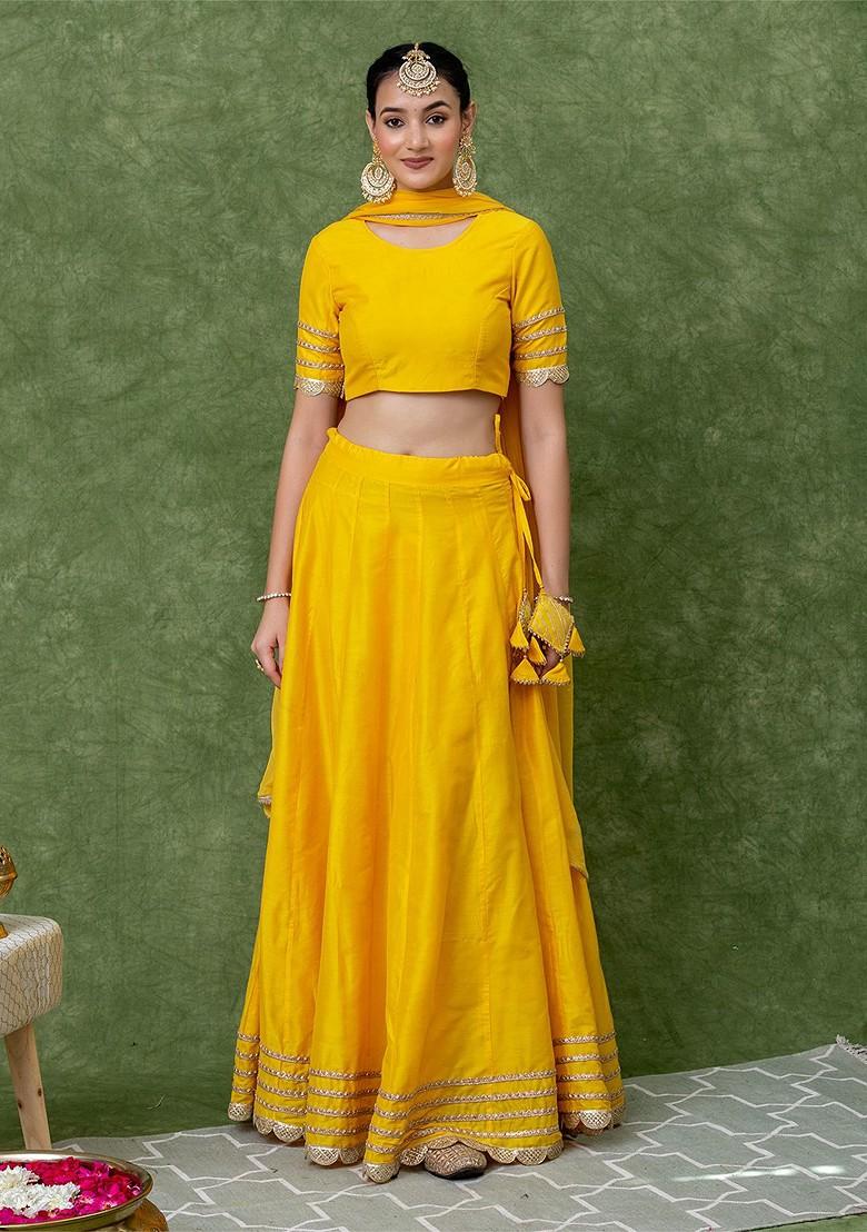 Yellow Gotta Patti Blended Lehenga Choli
