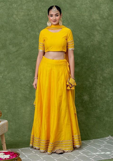 Yellow Gotta Patti Blended Lehenga Choli