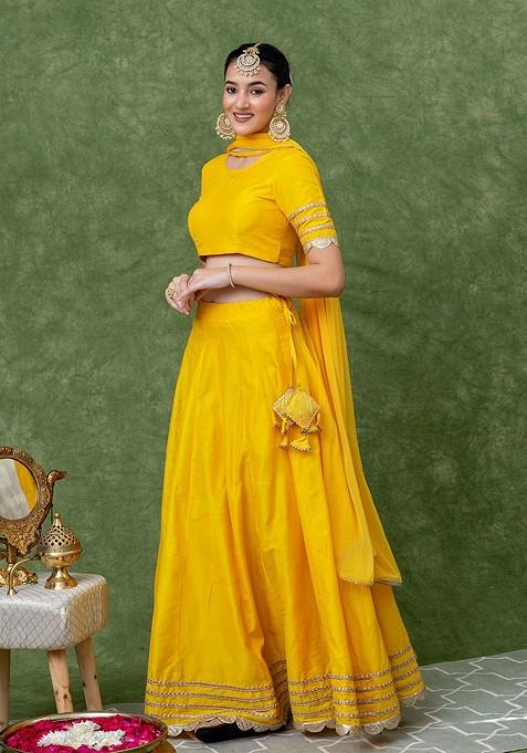 Yellow Gotta Patti Blended Lehenga Choli