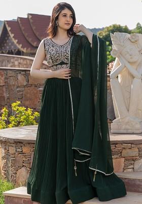 Green Emboridered Blended Lehenga Choli
