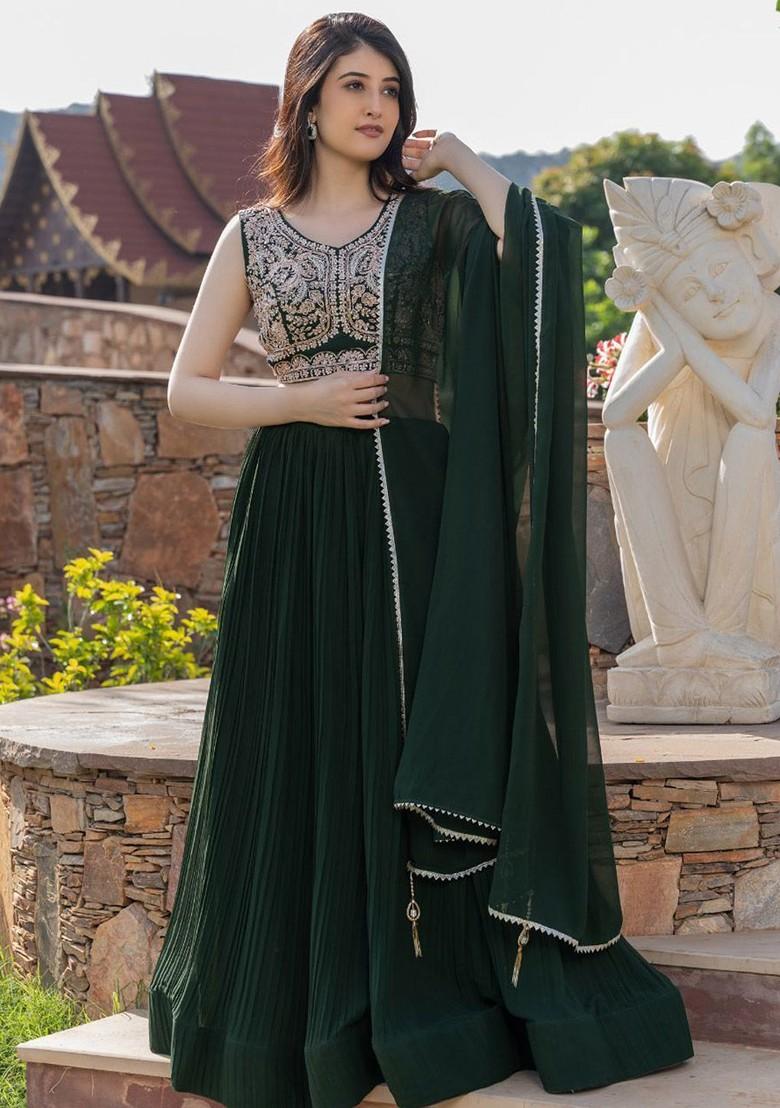Green Emboridered Blended Lehenga Choli