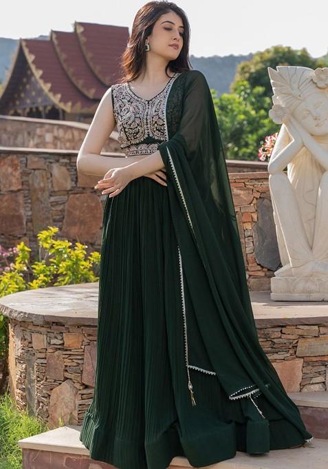 Green Emboridered Blended Lehenga Choli