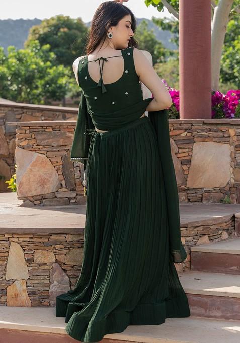 Green Emboridered Blended Lehenga Choli