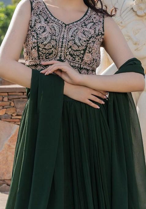 Green Emboridered Blended Lehenga Choli