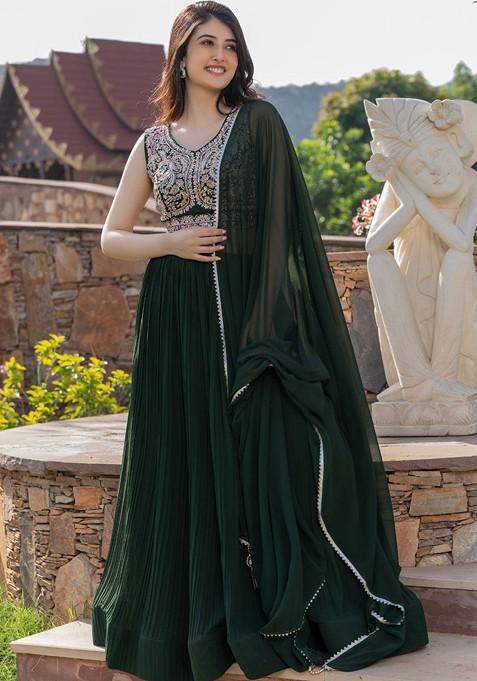 Green Emboridered Blended Lehenga Choli
