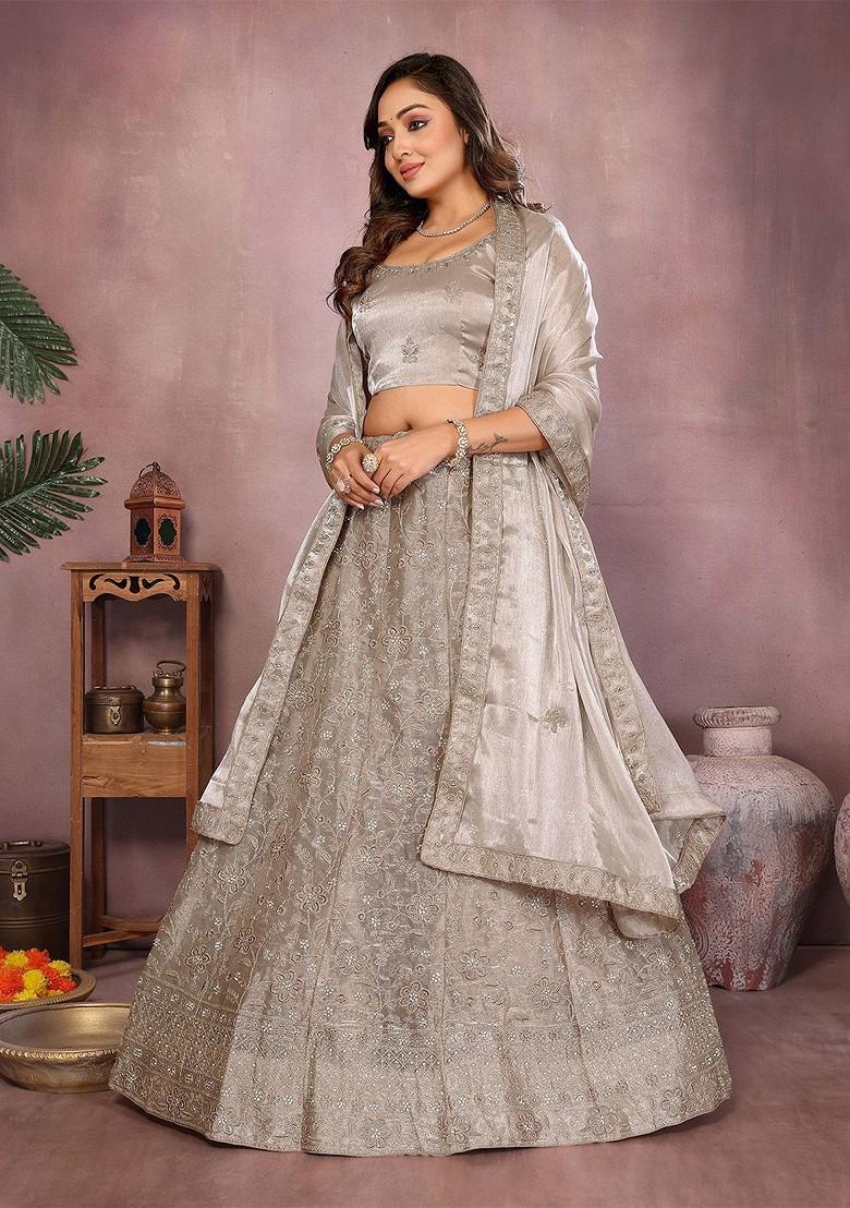 Beige Emboridered Blended Lehenga Choli - Indya