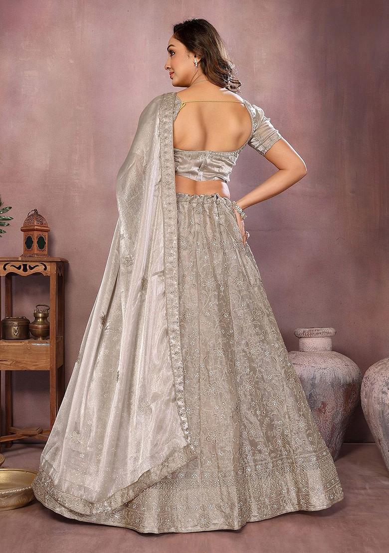 Beige Emboridered Blended Lehenga Choli - Indya