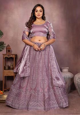 Purple Embellished Blended Lehenga Choli