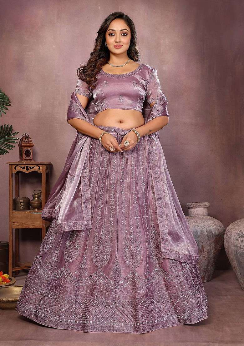Purple Embellished Blended Lehenga Choli - Indya