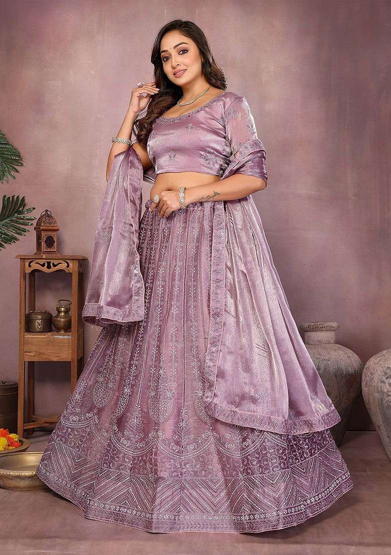 Purple Embellished Blended Lehenga Choli - Indya