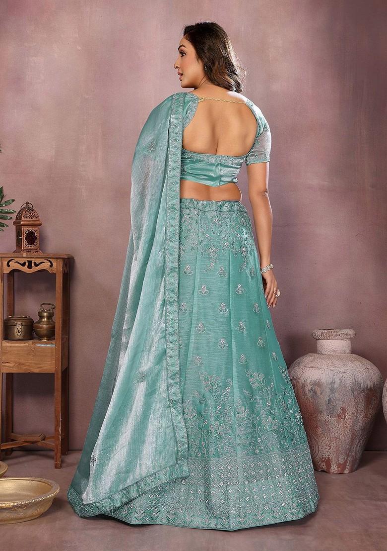 Teal Emboridered Blended Lehenga Choli - Indya