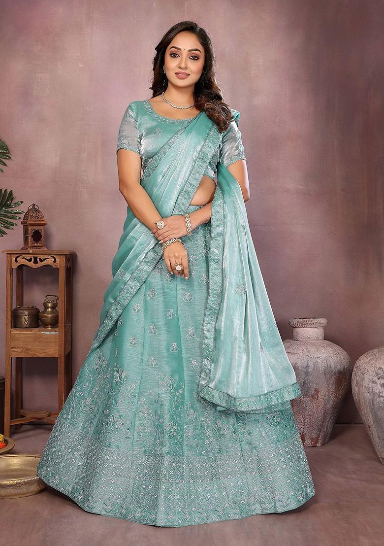 Teal Emboridered Blended Lehenga Choli - Indya