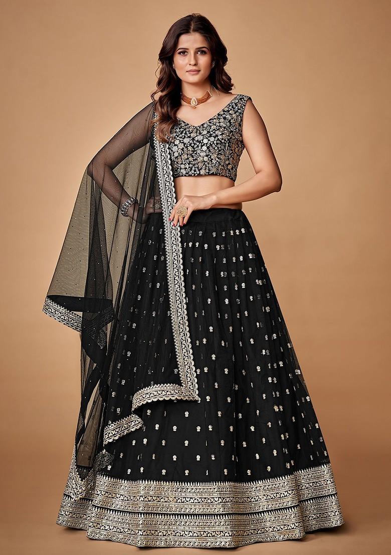 Black Emboridered Blended Lehenga Choli - Indya