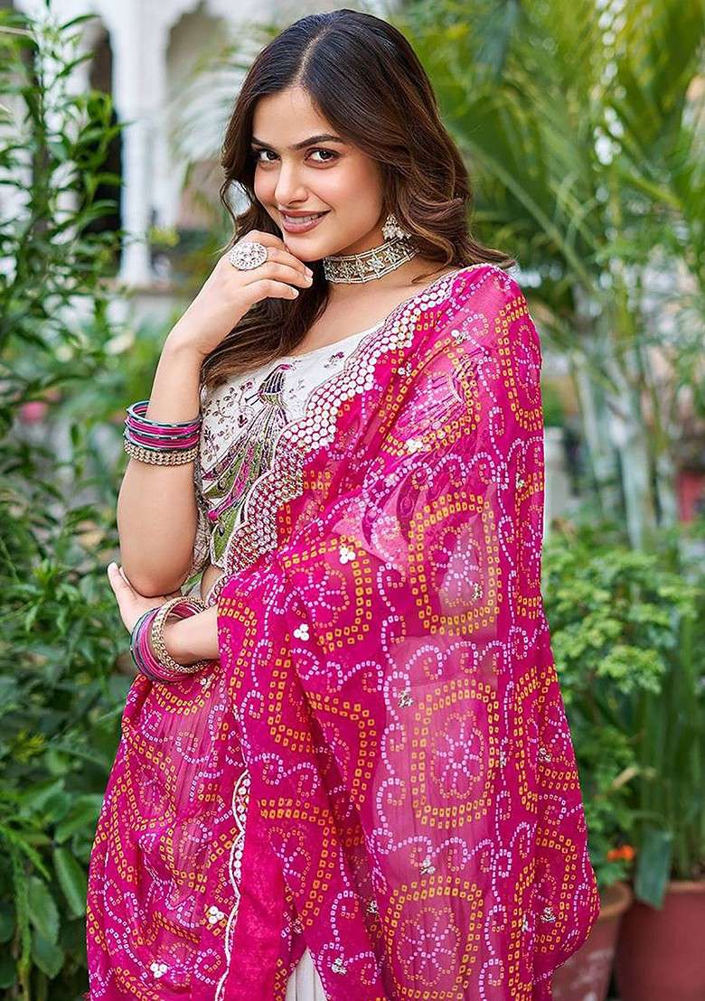 White Emboridered Blended Lehenga Choli - Indya