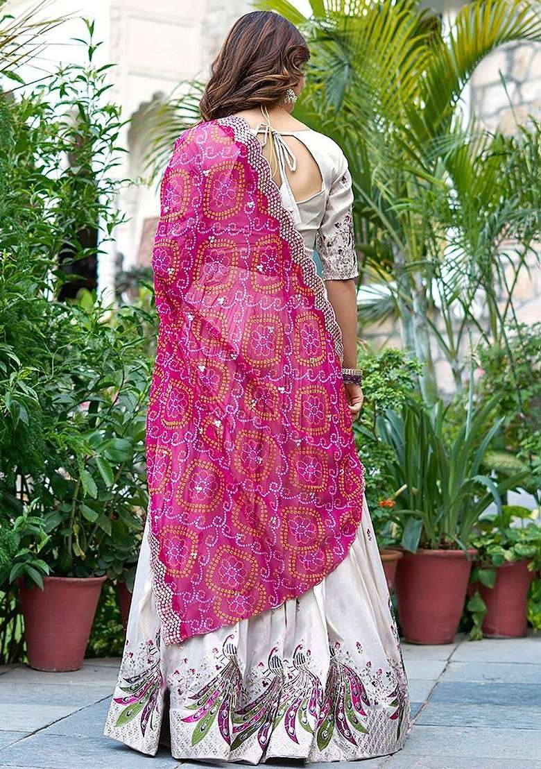 White Emboridered Blended Lehenga Choli - Indya