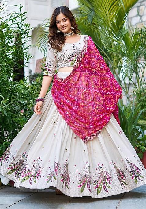 White Emboridered Blended Lehenga Choli — view on Indya