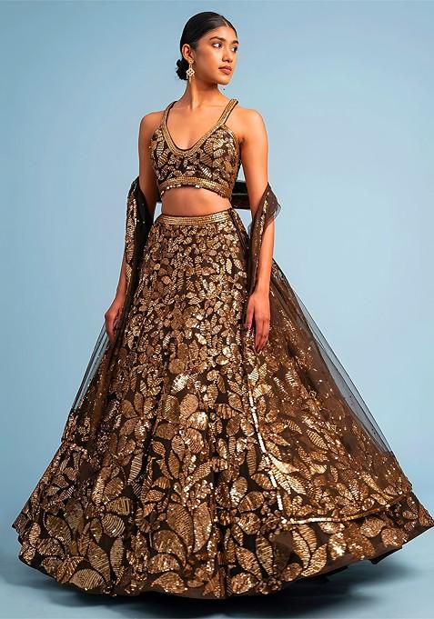Brown Emboridered Blended Lehenga Choli — view on Indya