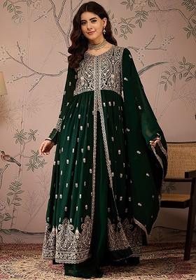 Green Emboridered Blended Lehenga Choli