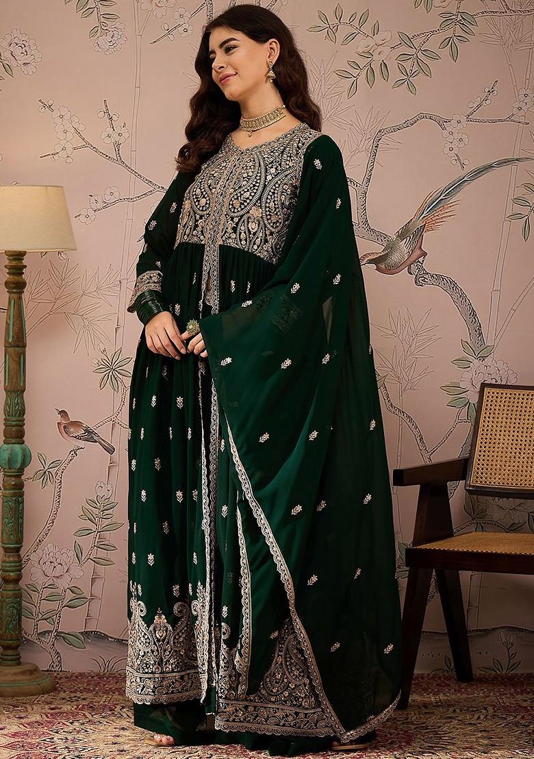 Green Emboridered Blended Lehenga Choli