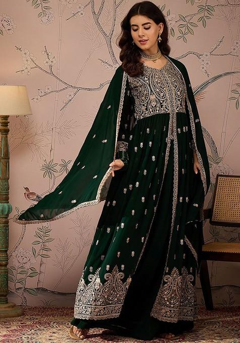 Green Emboridered Blended Lehenga Choli