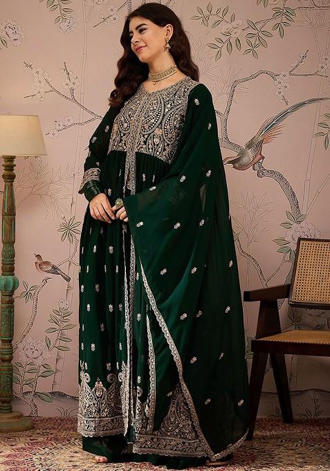 Green Emboridered Blended Lehenga Choli