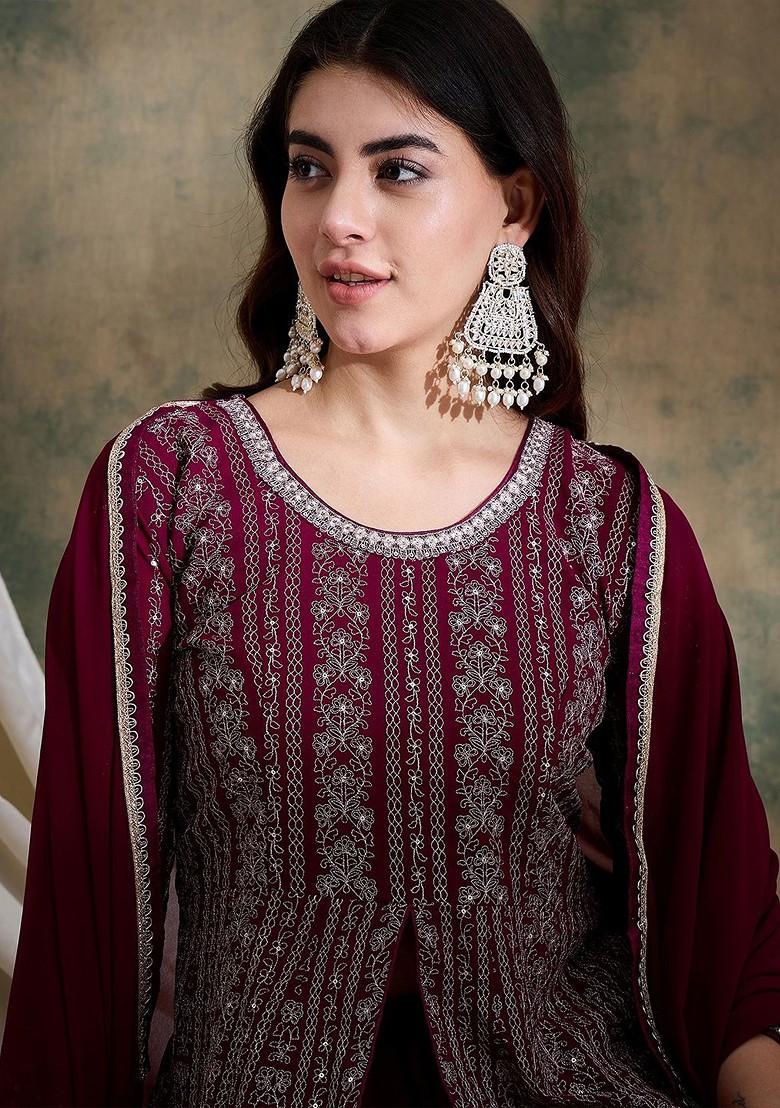 Purple Emboridered Blended Lehenga Choli - Indya