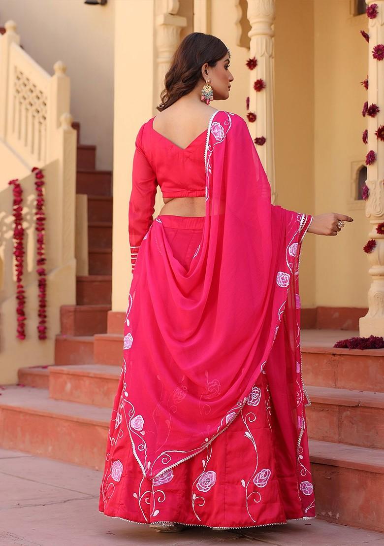 Pink Emboridered Blended Lehenga Choli - Indya