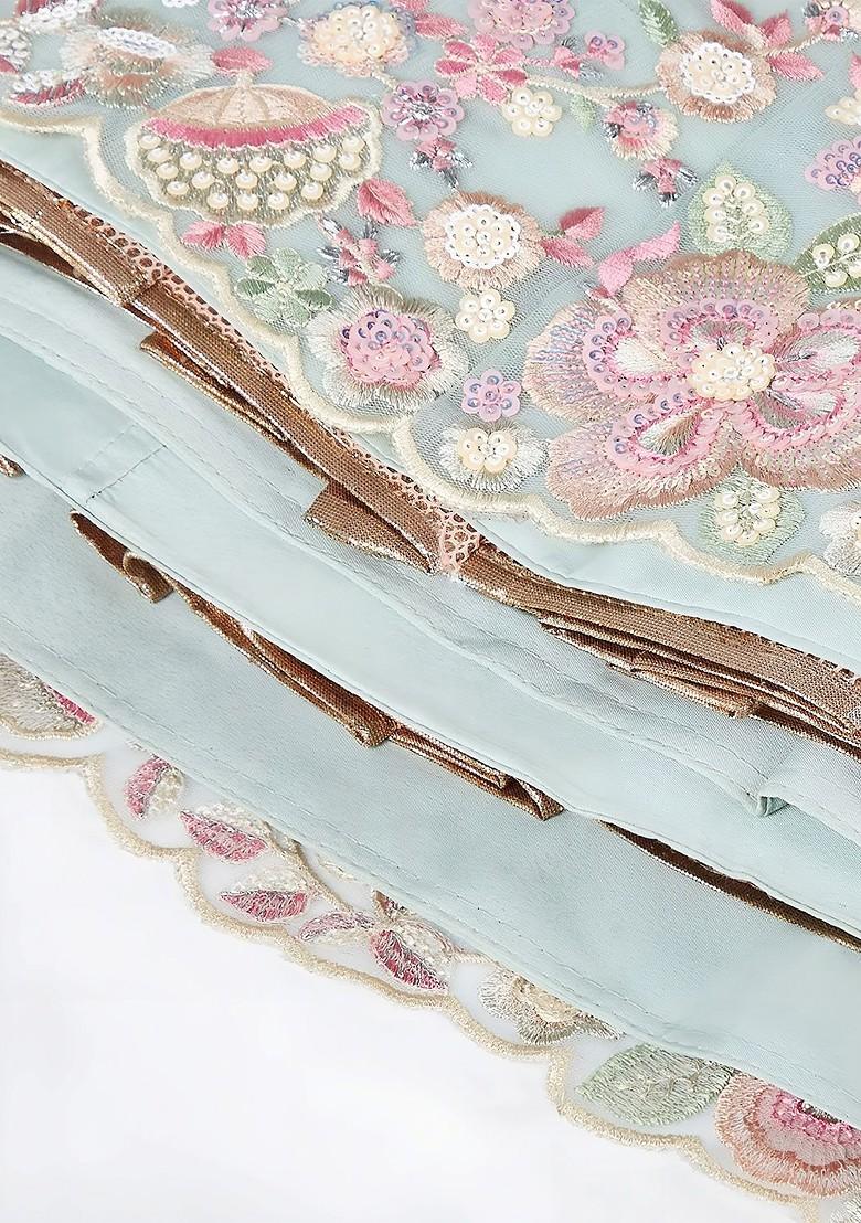 Sea Green Embellished Blended Lehenga Choli - Indya