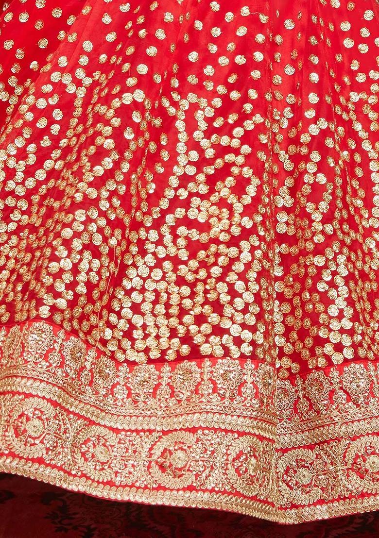 Red Emboridered Blended Lehenga Choli - Indya