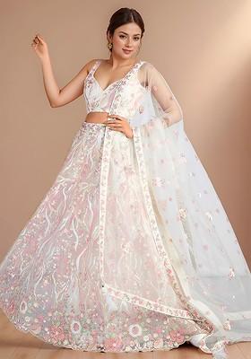 White Embellished Blended Lehenga Choli