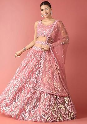 Pink Emboridered Blended Lehenga Choli