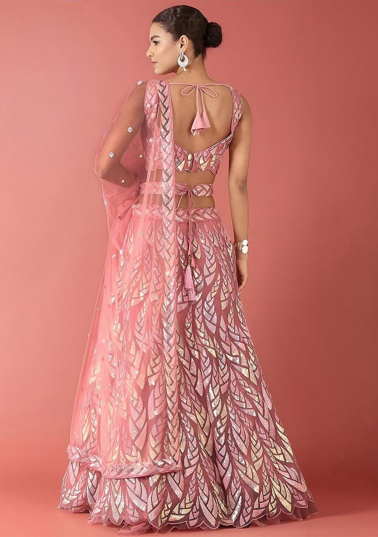 Pink Emboridered Blended Lehenga Choli - Indya