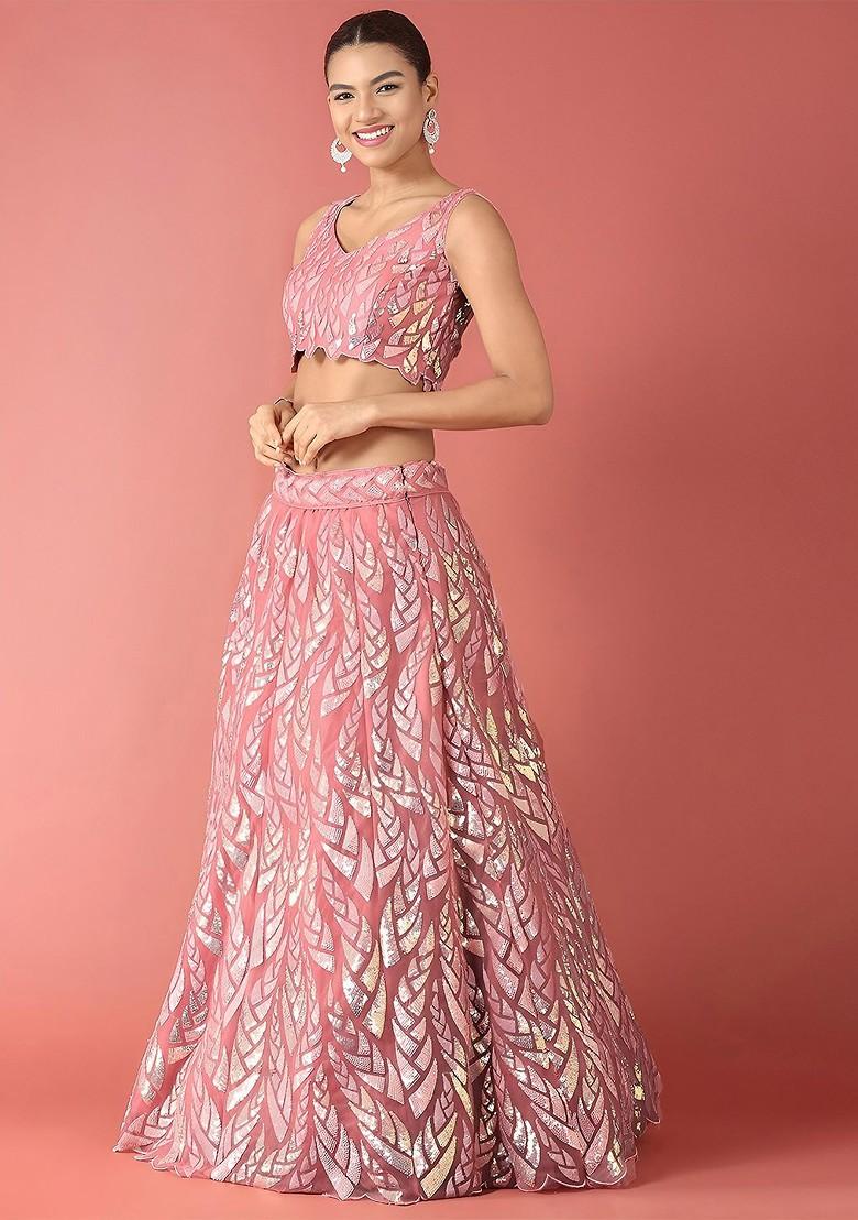 Pink Emboridered Blended Lehenga Choli - Indya