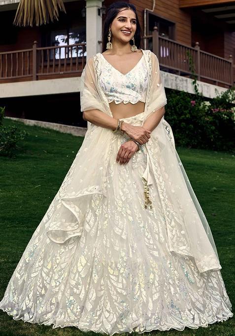 White Emboridered Blended Lehenga Choli — view on Indya