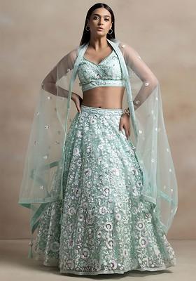 Blue Emboridered Blended Lehenga Choli