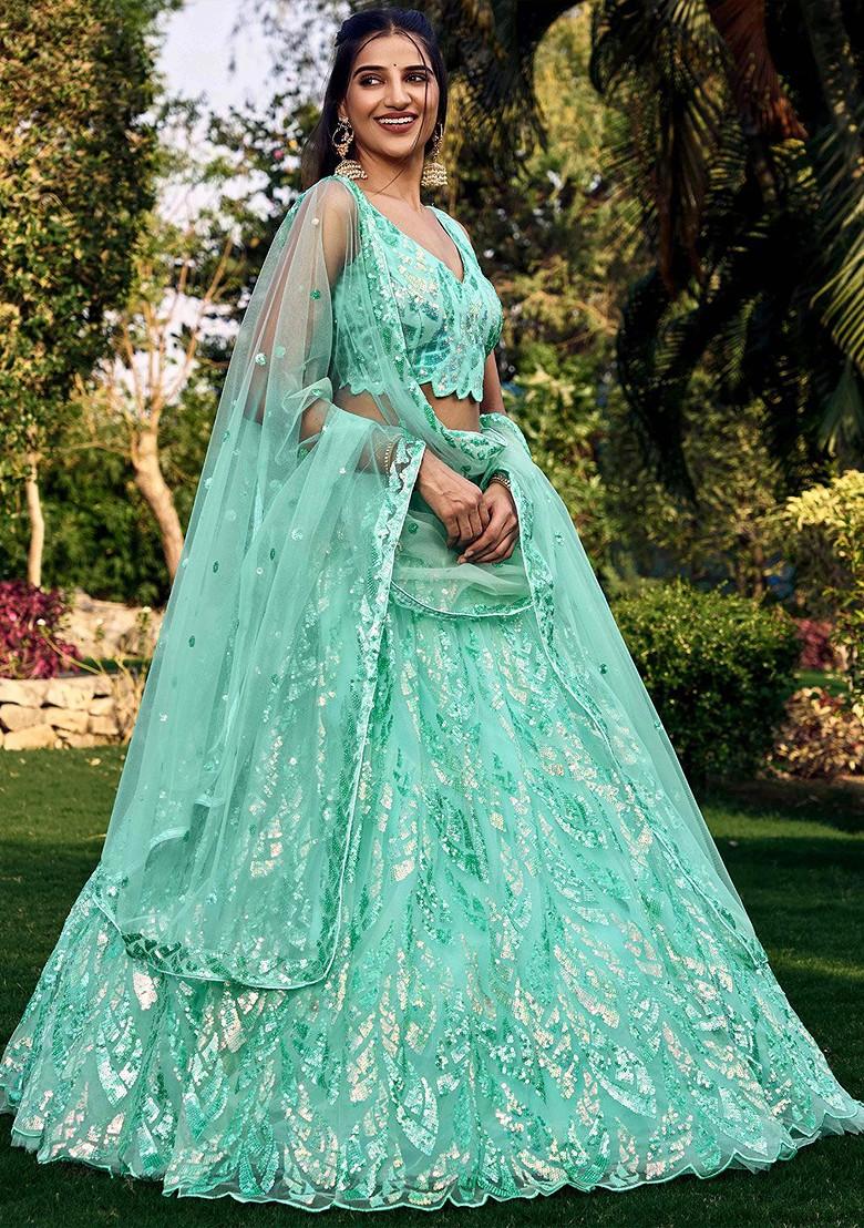 Blue Emboridered Blended Lehenga Choli - Indya