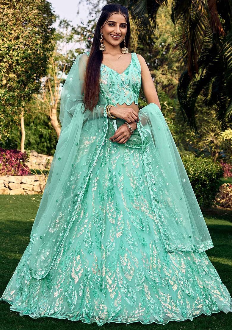 Blue Emboridered Blended Lehenga Choli - Indya
