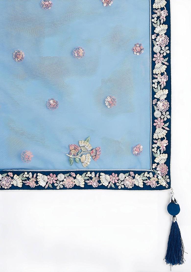 Blue Embellished Blended Lehenga Choli - Indya