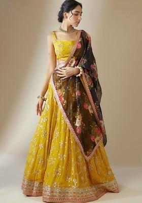 Yellow Emboridered Blended Lehenga Choli