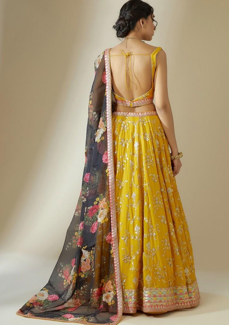 Yellow Emboridered Blended Lehenga Choli - Indya