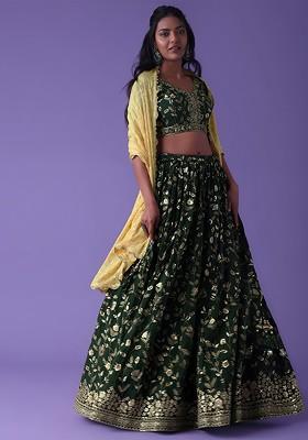Green Embellished Blended Lehenga Choli