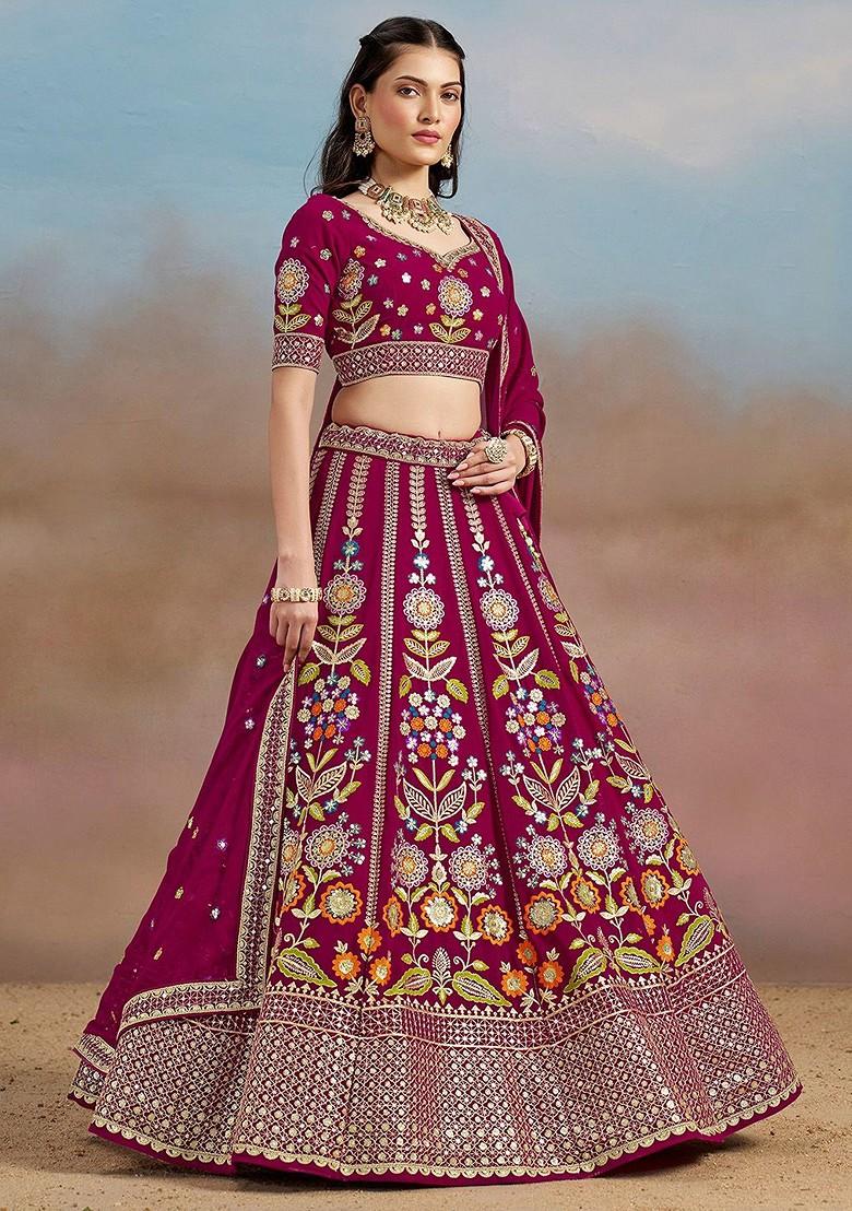 Pink Emboridered Blended Lehenga Choli - Indya